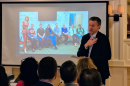 Rod Harl, chairman of Alene Candles, speaks at a recent CEO Speaker Series meeting at the Three Chimneys Inn in Durham.